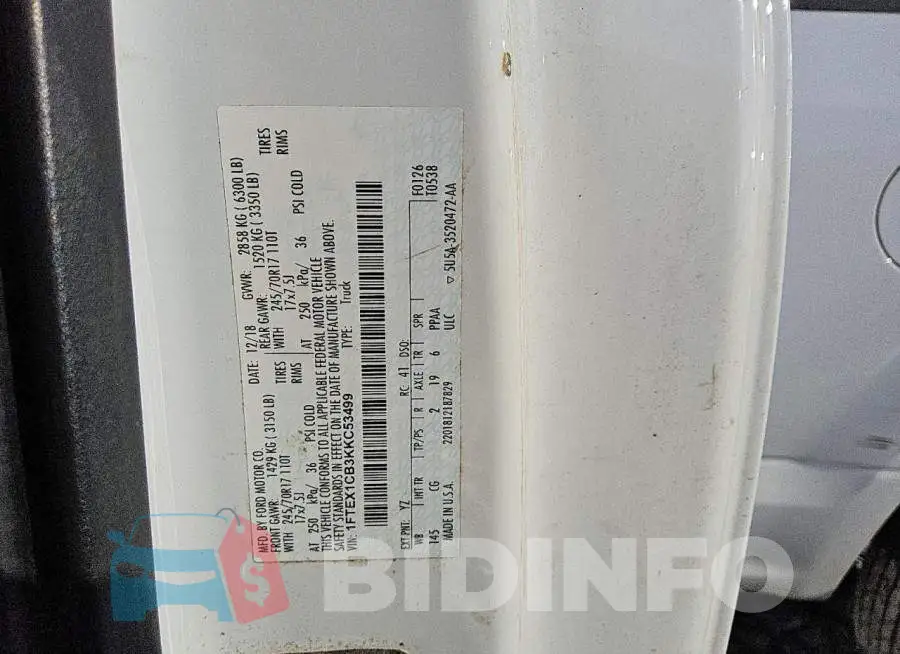 1FTEX1CB3KKC53499 Photo# 12