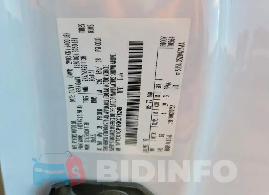 1FTEX1CP1KKC78249 Photo# 13