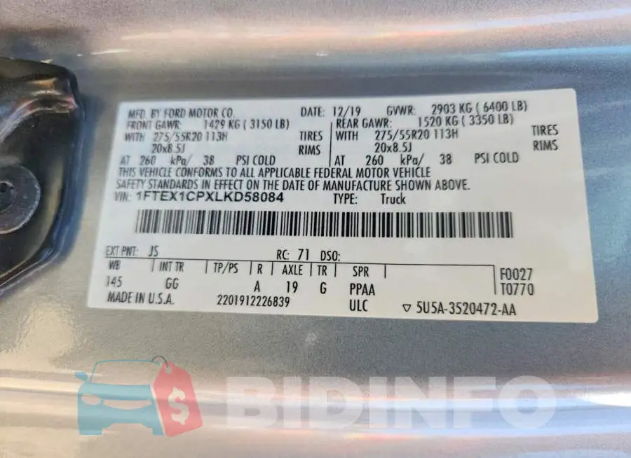 1FTEX1CPXLKD58084 Photo# 13