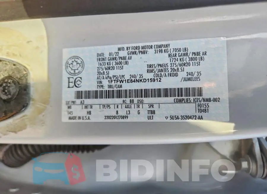 1FTFW1E84NKD15912 Photo# 12
