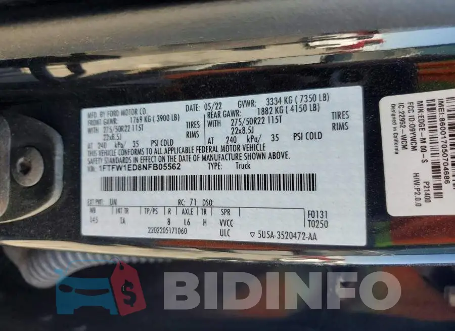 1FTFW1ED8NFB05562 Photo# 12