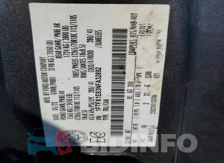 1FTFX1E83NFA32892 Photo# 12