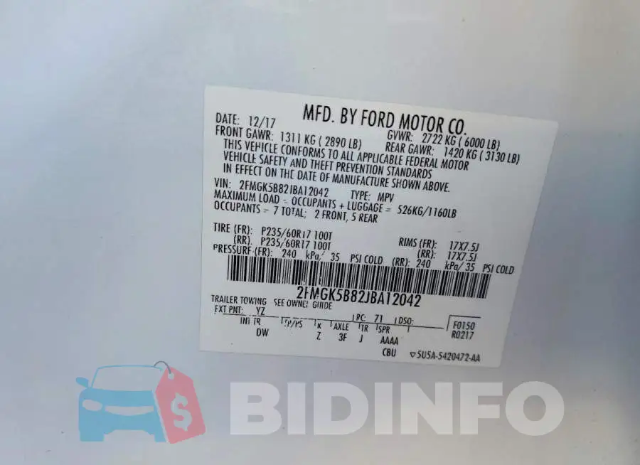 2FMGK5B82JBA12042 Photo# 13