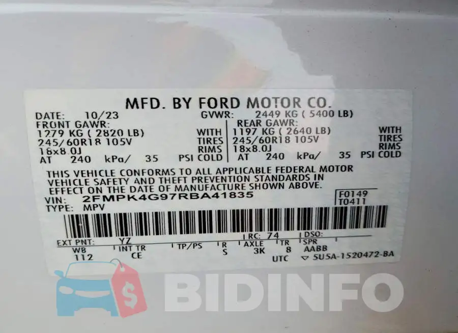 2FMPK4G97RBA41835 Photo# 14