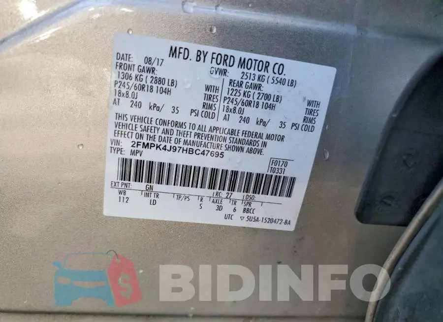 2FMPK4J97HBC47695 Photo# 13