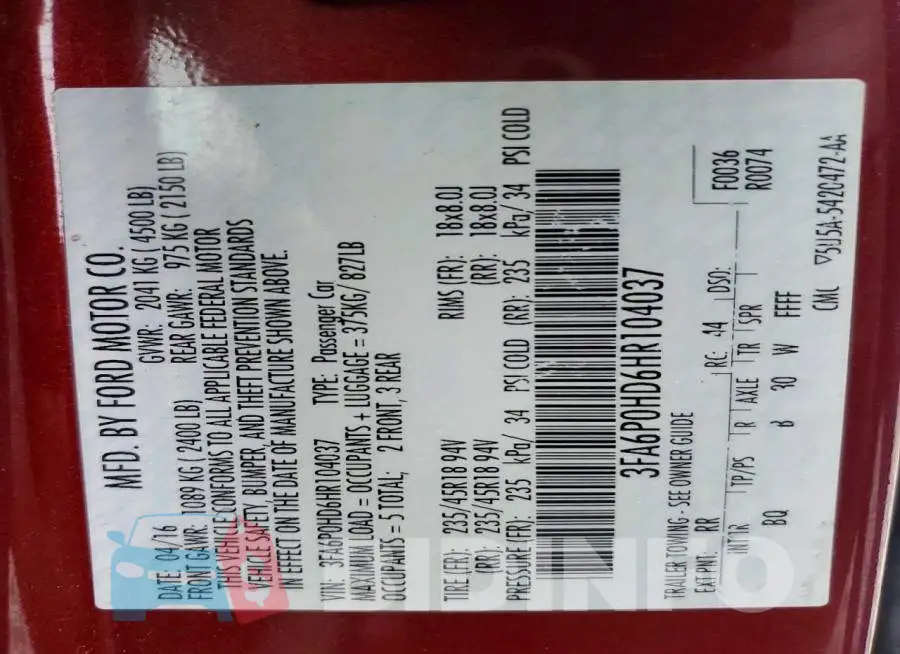 3FA6P0HD6HR104037 Photo# 12