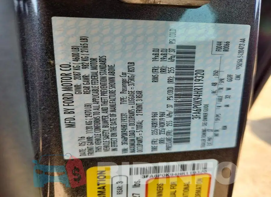 3FA6P0K94HR119320 Photo# 13