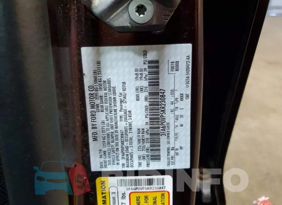 3FA6P0VP5KR230847 Photo# 12
