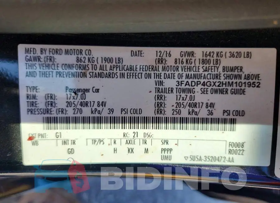 3FADP4GX2HM101952 Photo# 12