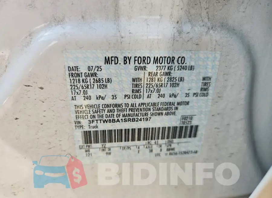 3FTTW8BA1SRB24197 Photo# 13