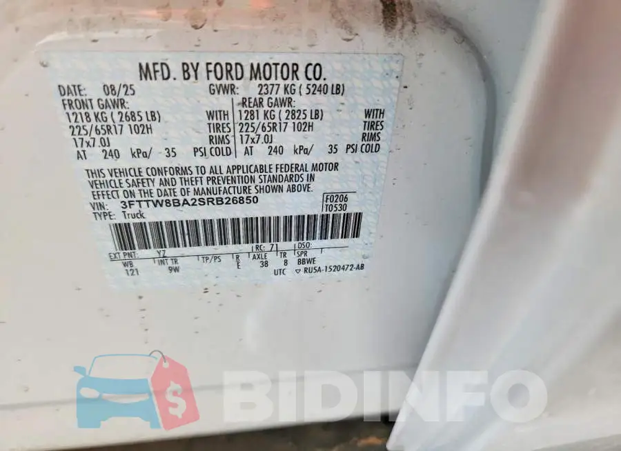 3FTTW8BA2SRB26850 Photo# 13