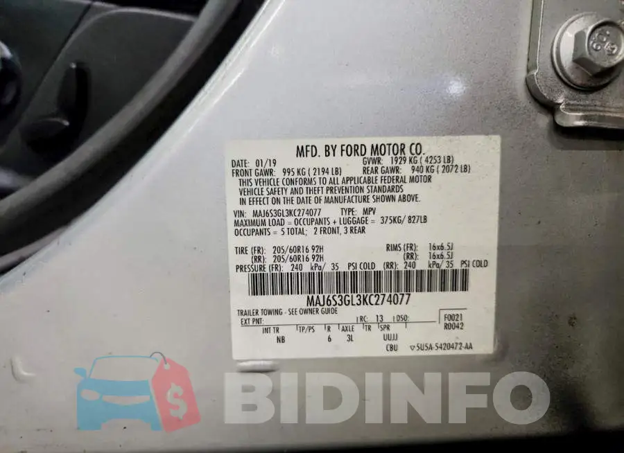 MAJ6S3GL3KC274077 Photo# 13