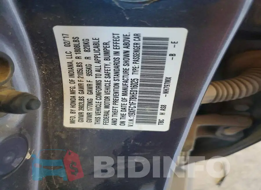 19XFC1F78HE016025 Photo# 12
