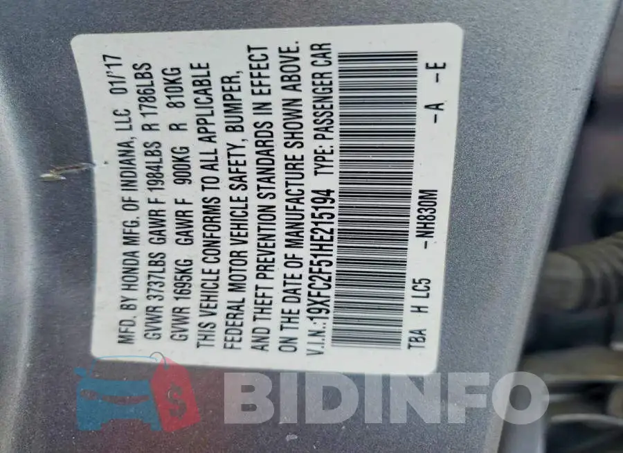 19XFC2F51HE215194 Photo# 12