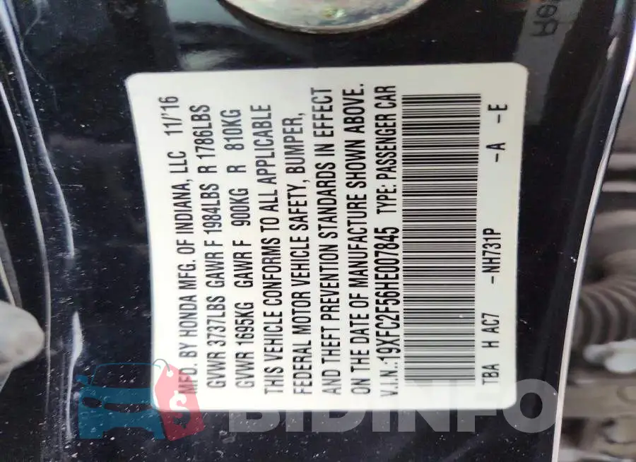 19XFC2F56HE007845 Photo# 12
