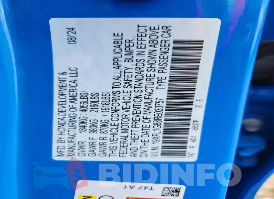 19XFL1G88RE030757 Photo# 12