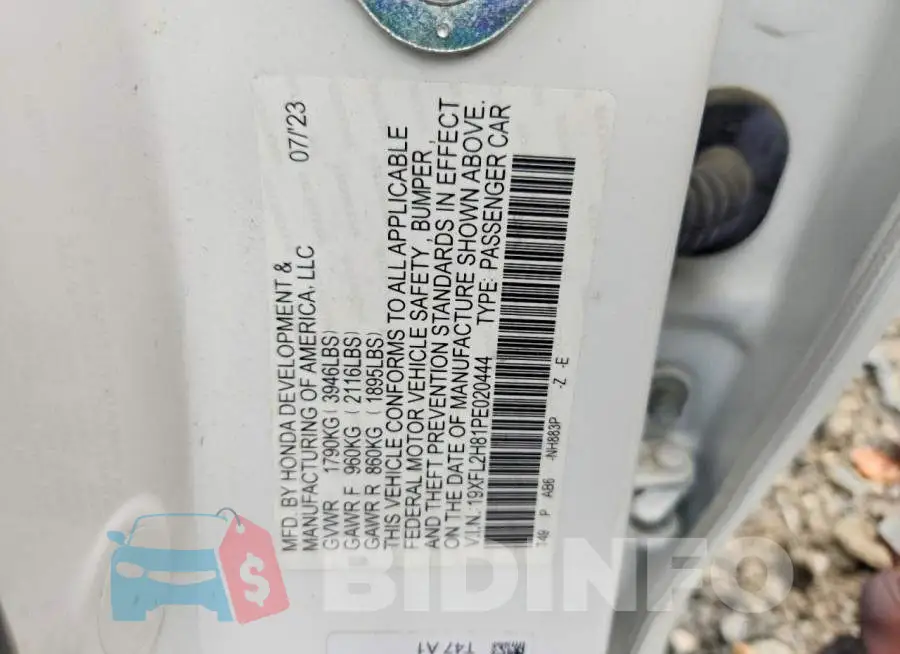 19XFL2H81PE020444 Photo# 12