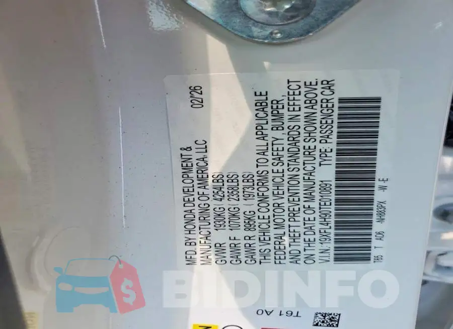 19XFL4H90TE010891 Photo# 12