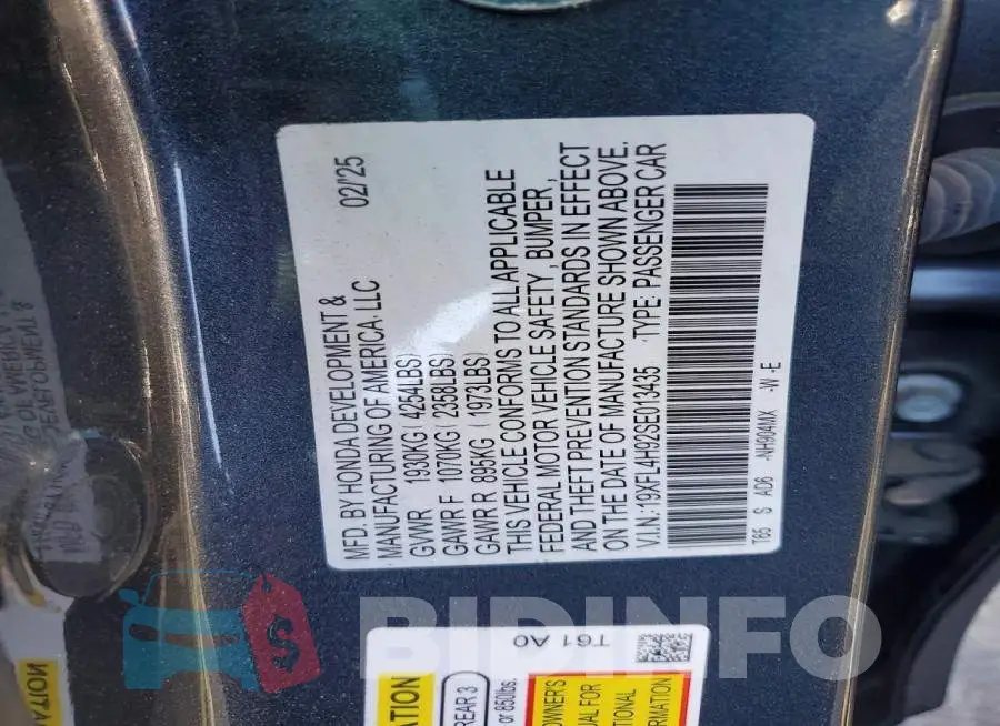 19XFL4H92SE013435 Photo# 12