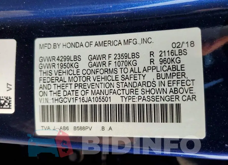1HGCV1F16JA105501 Photo# 12