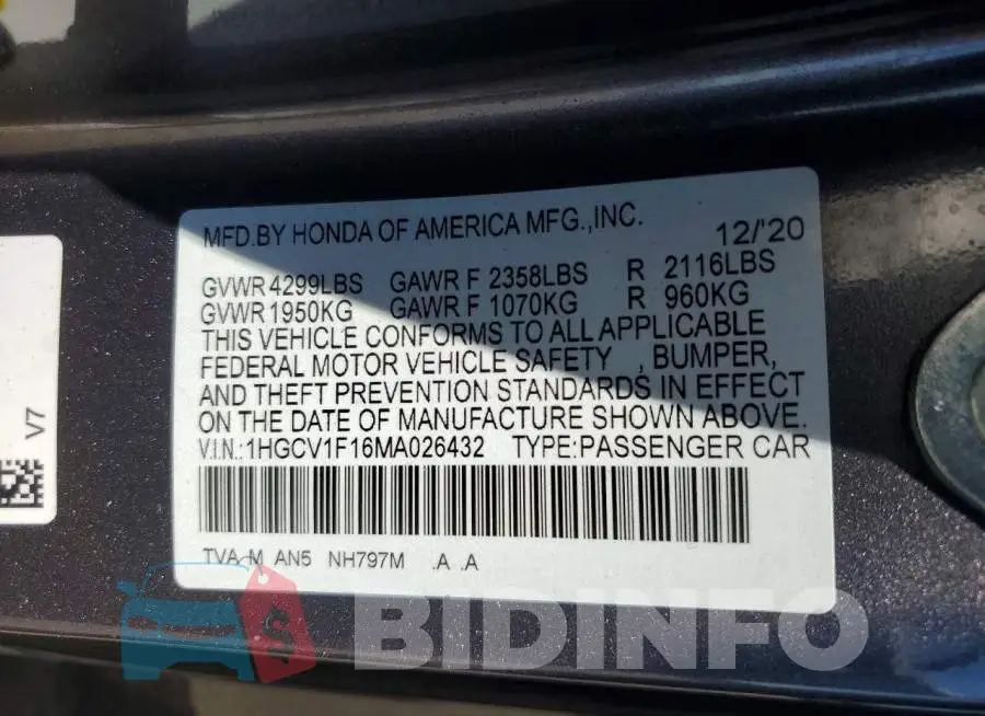 1HGCV1F16MA026432 Photo# 12