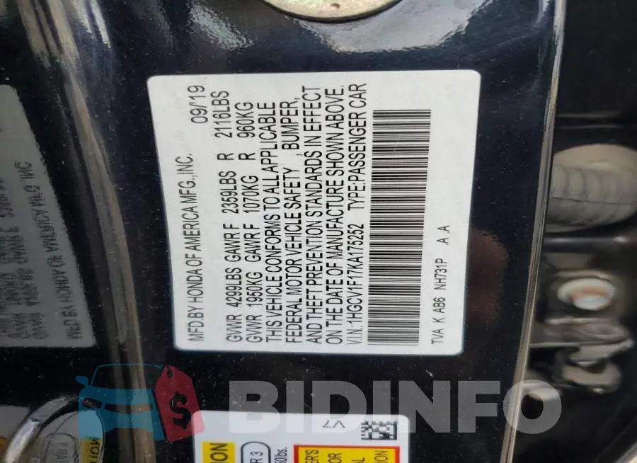 1HGCV1F17KA175252 Photo# 12