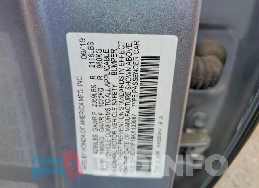 1HGCV1F19KA133987 Photo# 12