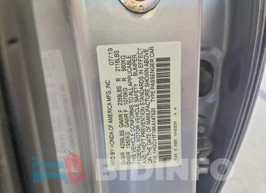 1HGCV1F19KA147520 Photo# 12