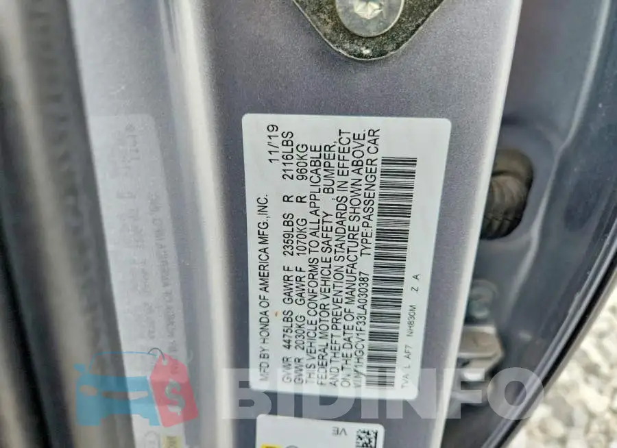 1HGCV1F33LA030387 Photo# 12