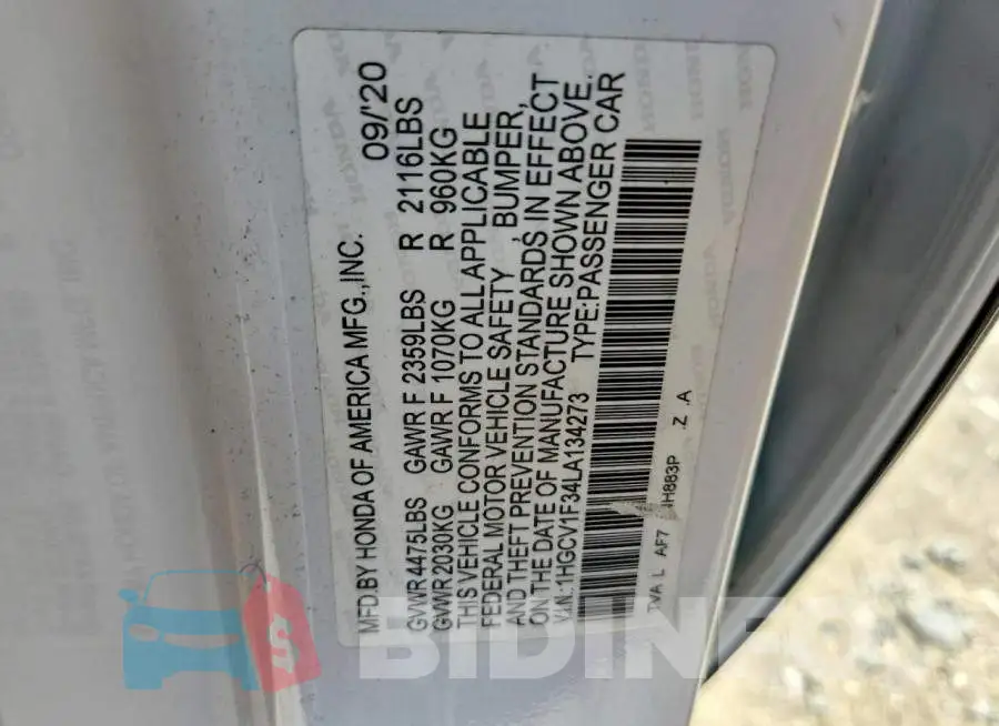 1HGCV1F34LA134273 Photo# 12