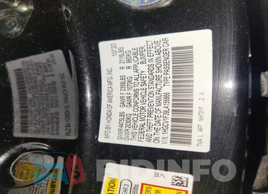 1HGCV1F39LA156866 Photo# 12