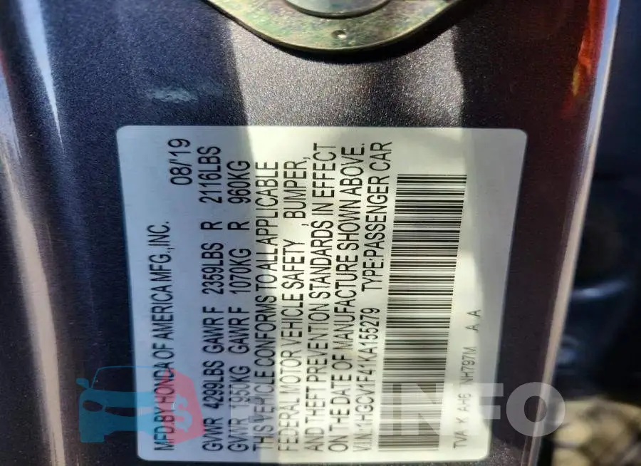 1HGCV1F41KA155279 Photo# 13