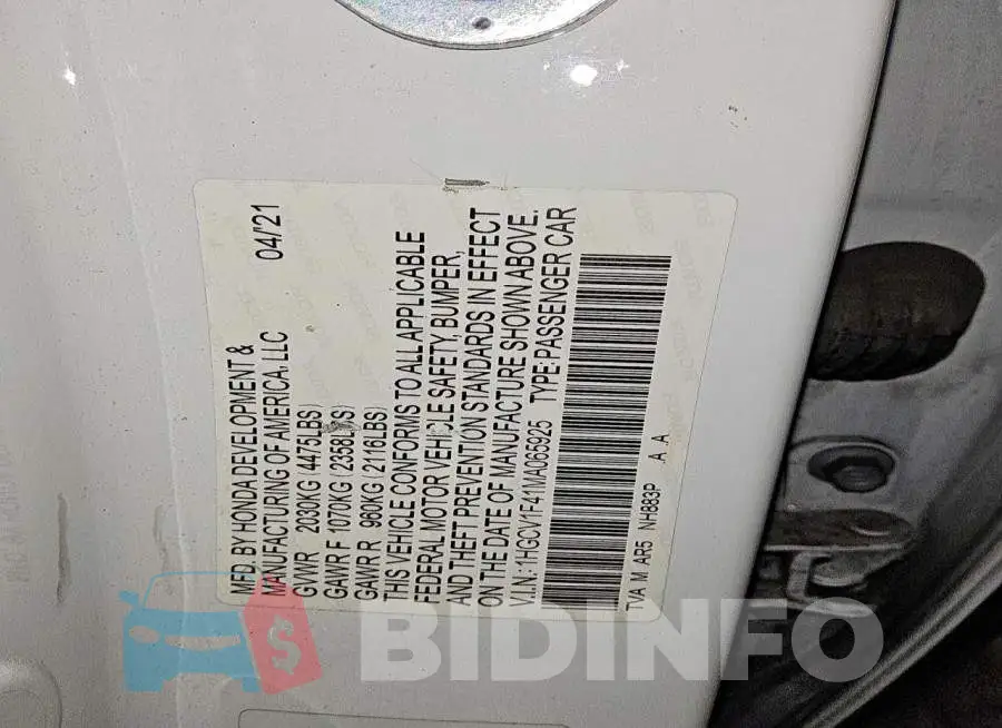 1HGCV1F41MA065925 Photo# 12