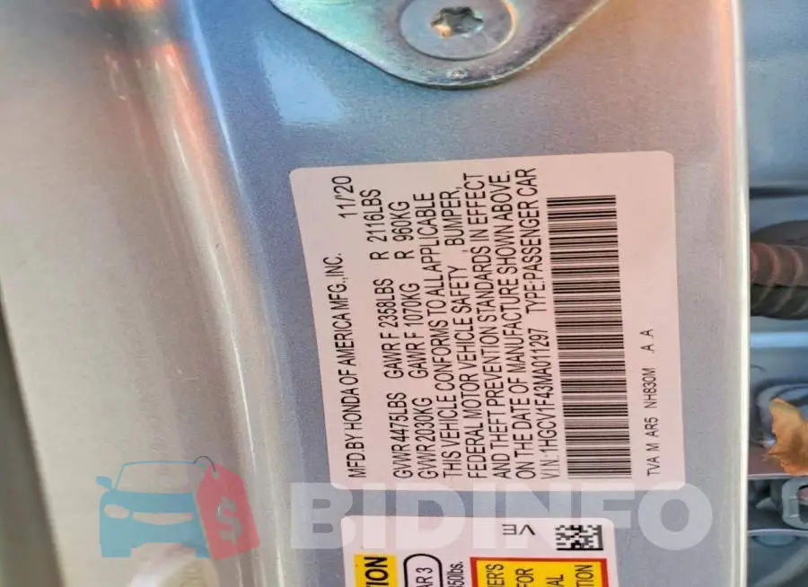 1HGCV1F43MA011297 Photo# 12