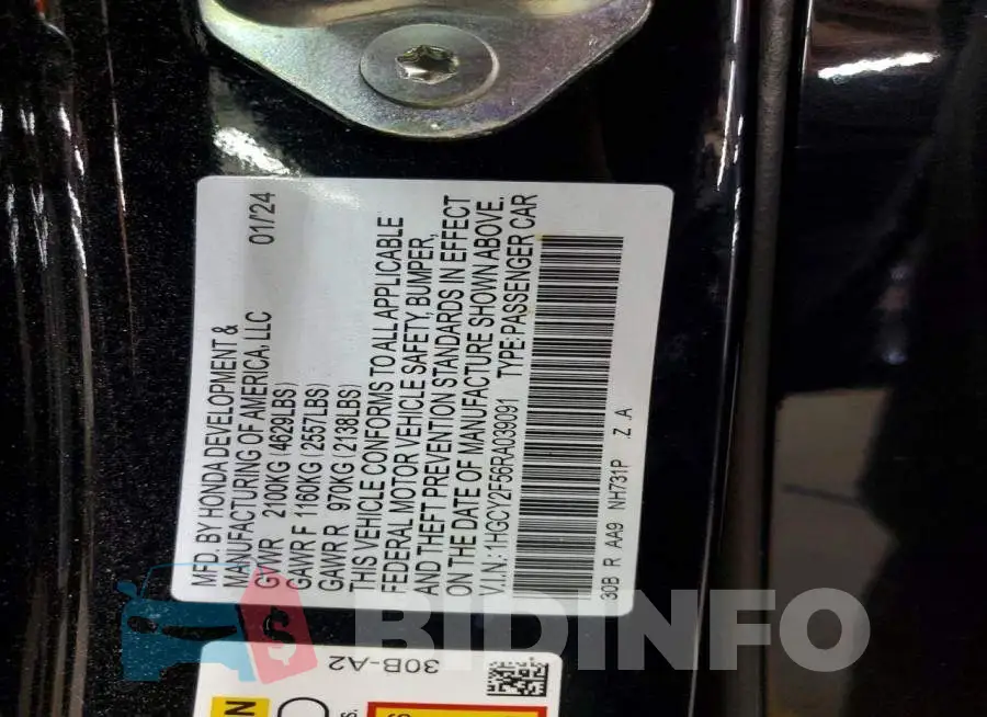 1HGCY2F56RA039091 Photo# 12