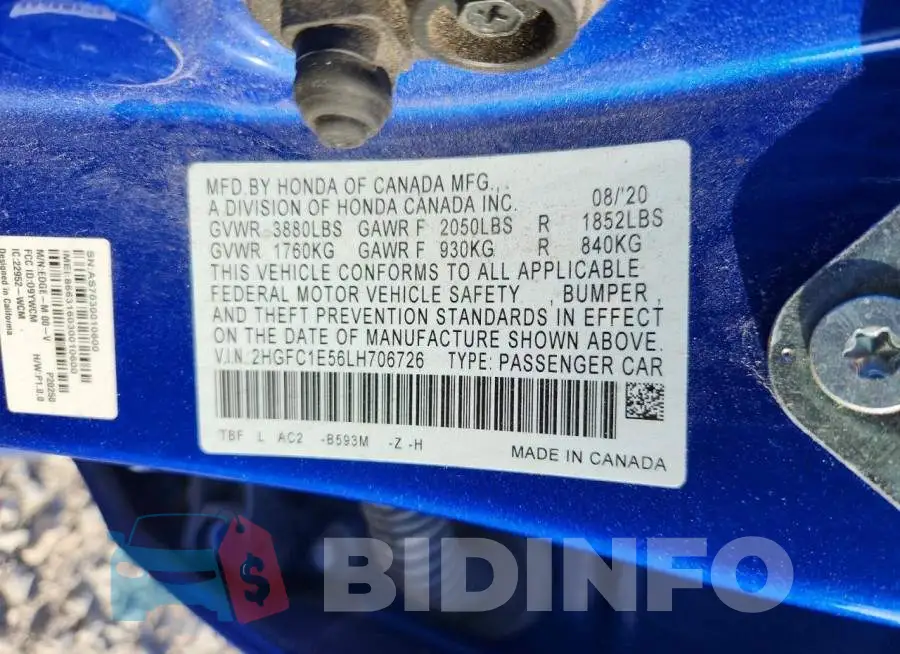 2HGFC1E56LH706726 Photo# 13