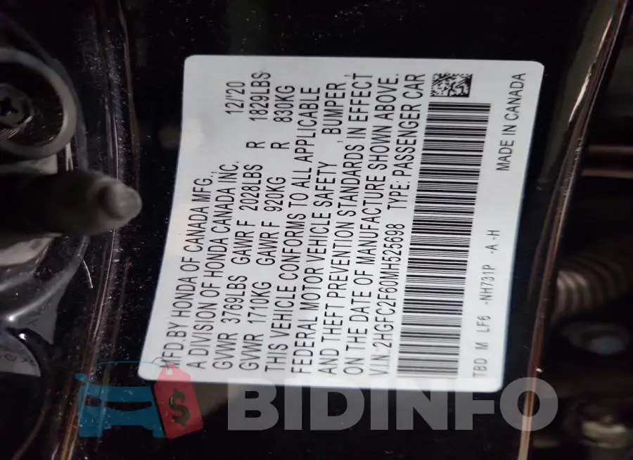 2HGFC2F60MH525698 Photo# 12