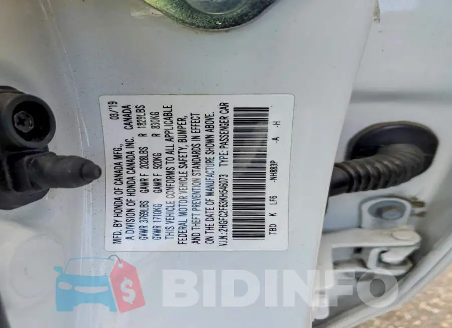 2HGFC2F63KH546073 Photo# 12
