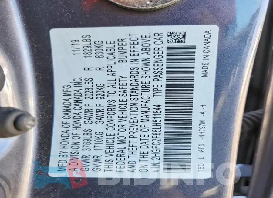 2HGFC2F65LH511844 Photo# 12