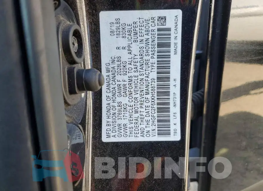 2HGFC2F6XKH588739 Photo# 13