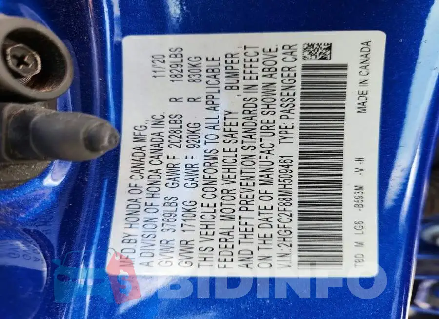 2HGFC2F88MH509461 Photo# 13