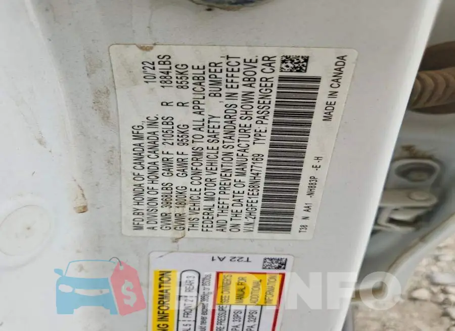 2HGFE1E58NH477169 Photo# 12