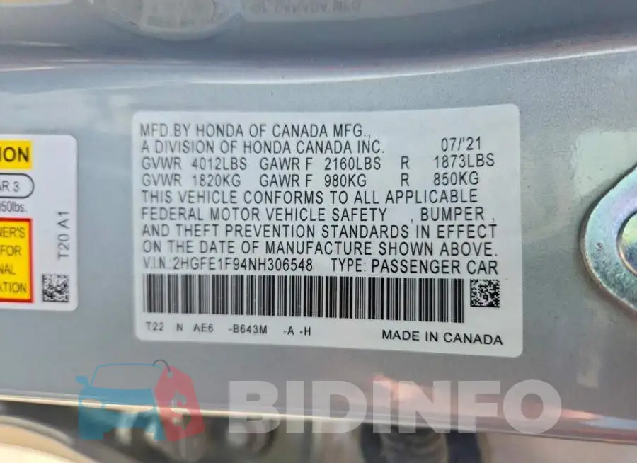 2HGFE1F94NH306548 Photo# 13