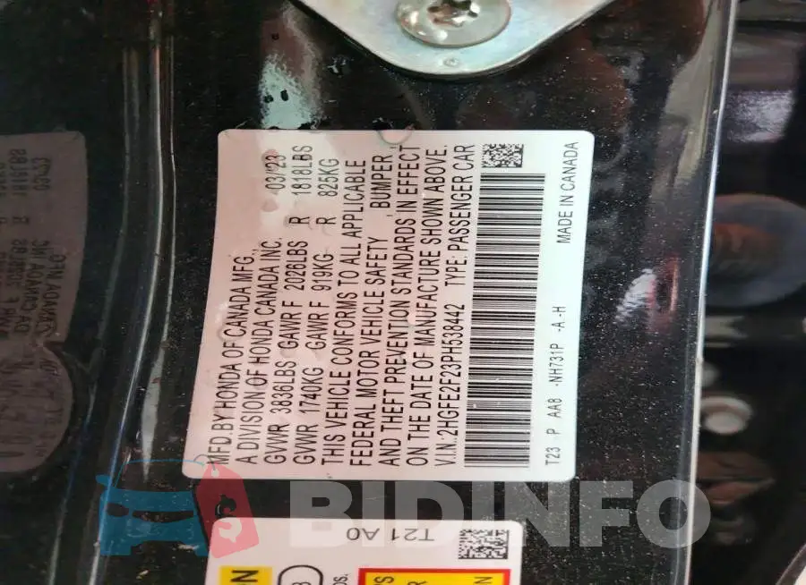 2HGFE2F23PH538442 Photo# 12