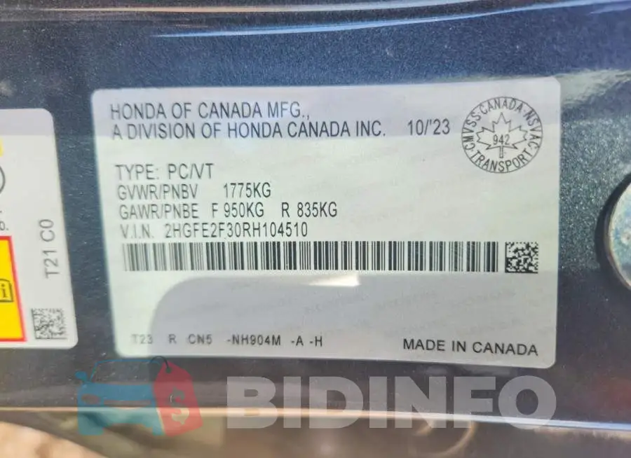 2HGFE2F30RH104510 Photo# 12