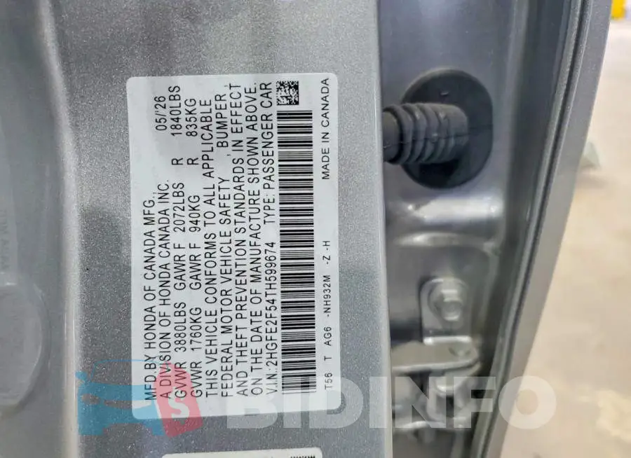 2HGFE2F54TH599674 Photo# 12