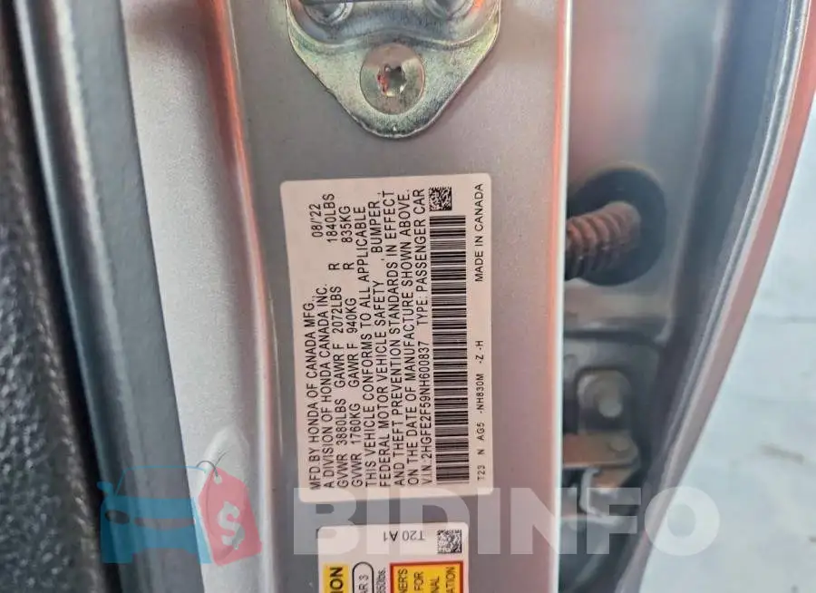 2HGFE2F59NH600837 Photo# 12