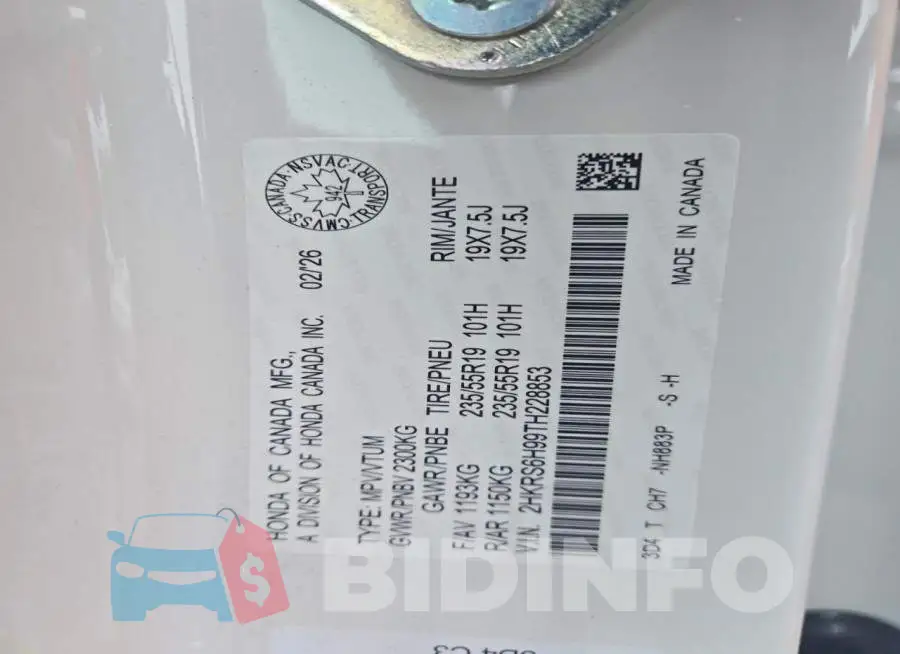 2HKRS6H99TH228853 Photo# 13