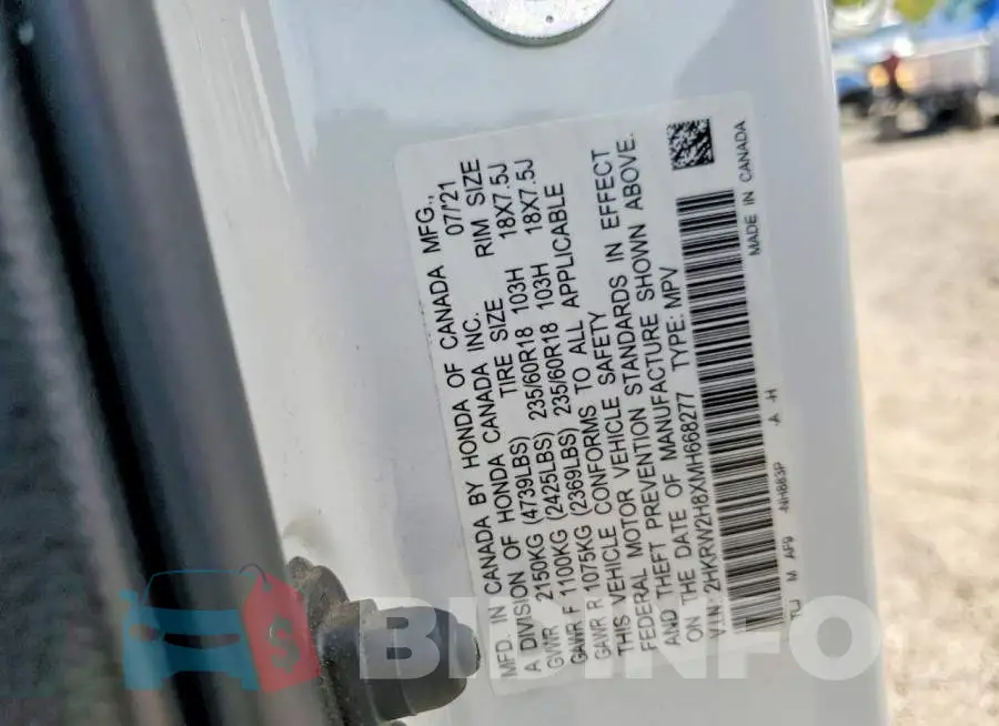2HKRW2H8XMH668277 Photo# 12