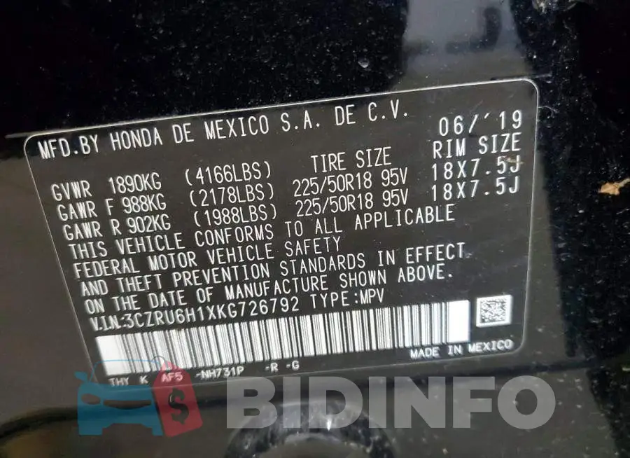 3CZRU6H1XKG726792 Photo# 14